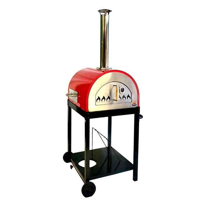 WPPO Traditional 25-Inch Wood/Gas Fired Pizza Oven with Stand in Red