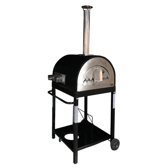 WPPO Traditional 25-Inch Wood/Gas Fired Pizza Oven with Stand in Black