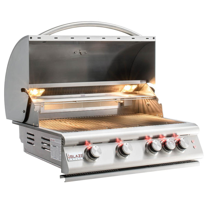 Blaze Premium LTE 32-Inch 4-Burner Built-In Liquid Propane Grill With Rear Infrared Burner & Grill Lights